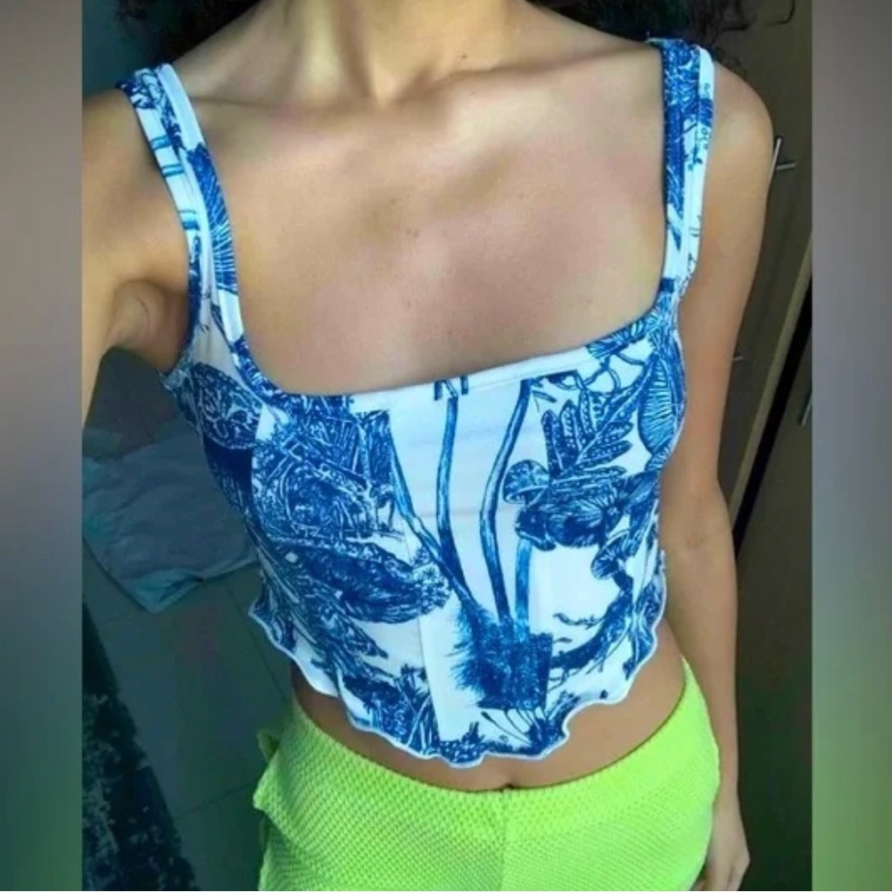 New Lettuce Hem Plant Crop Top Sz M - Picture 5 of 7
